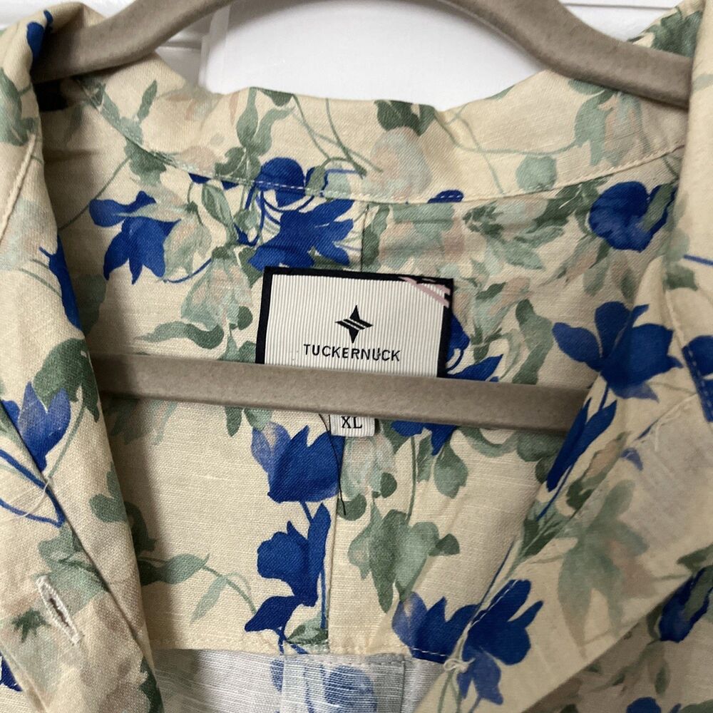 Tuckernuck Shirt Dress XL Linen Cotton Floral Bellflower Bloom Sleeveless Pocket - Picture 3 of 7